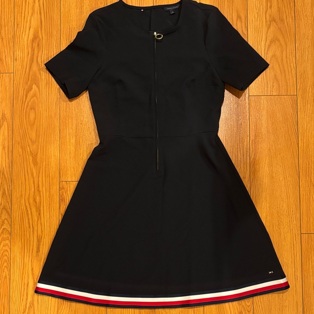 Tommy Hilfiger Black Mini Dress with Red and White Trim